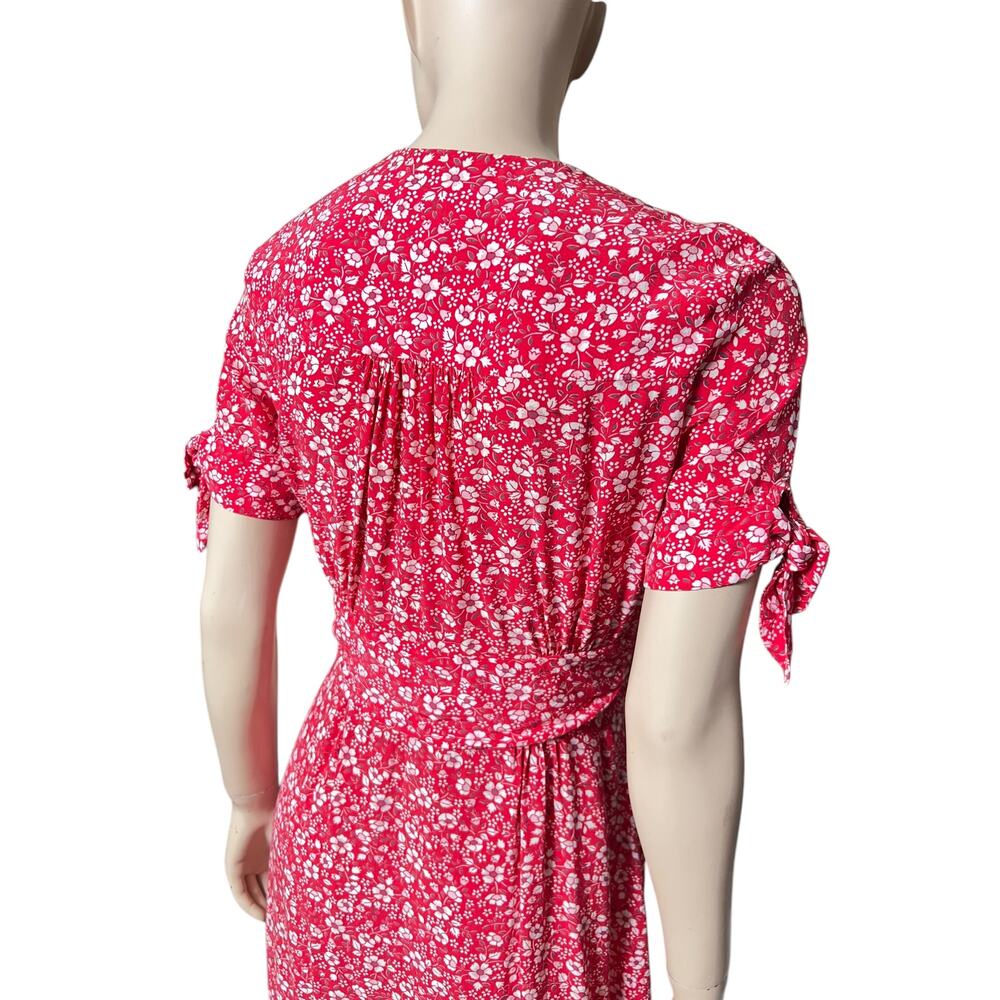 Rouje Laura Midi Dress Red Floral Print Sz 36 Short Sleeves V-Neck 100% Viscose - Picture 9 of 16